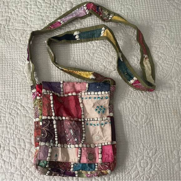 Pier 1 Imports embroidered patchwork satchel purse - Picture 1 of 7